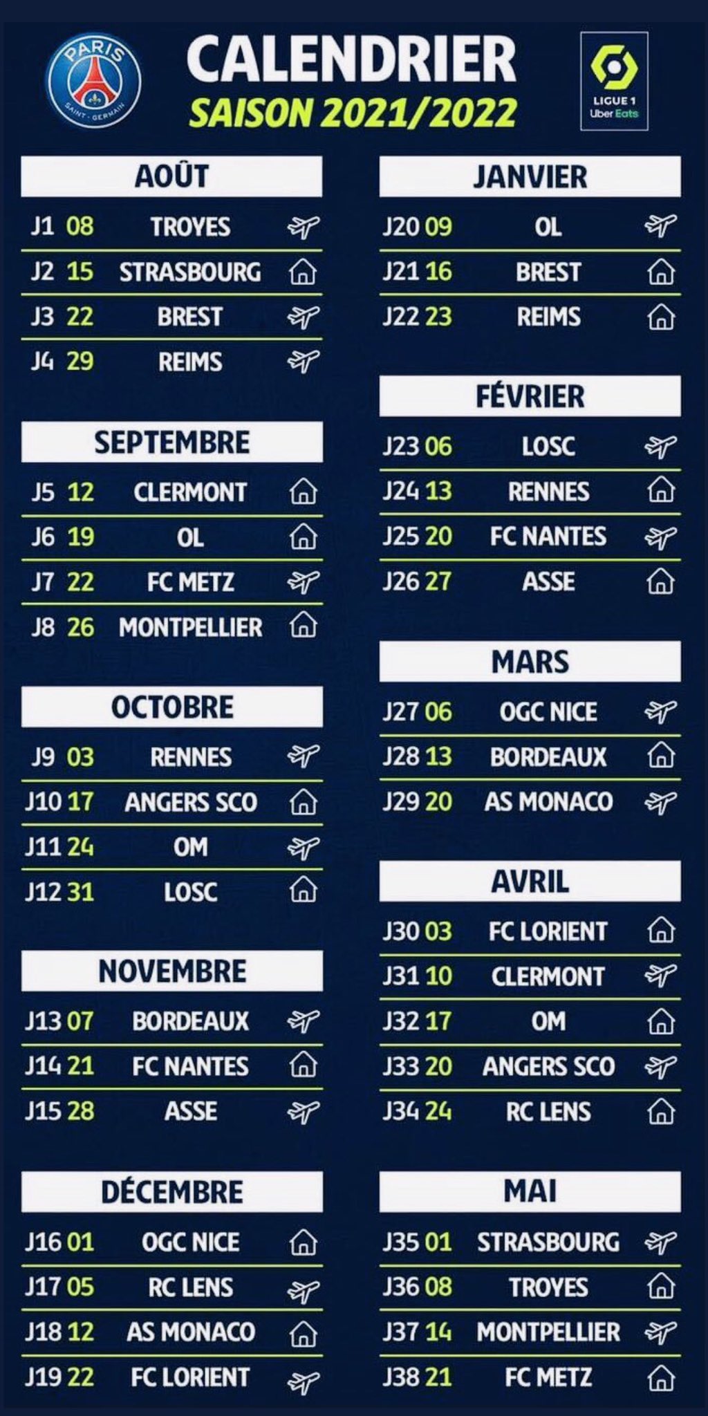 Calendrier Politique 2022 PSG : le calendrier complet de la saison 2021/2022 en L1   Ligue 1 