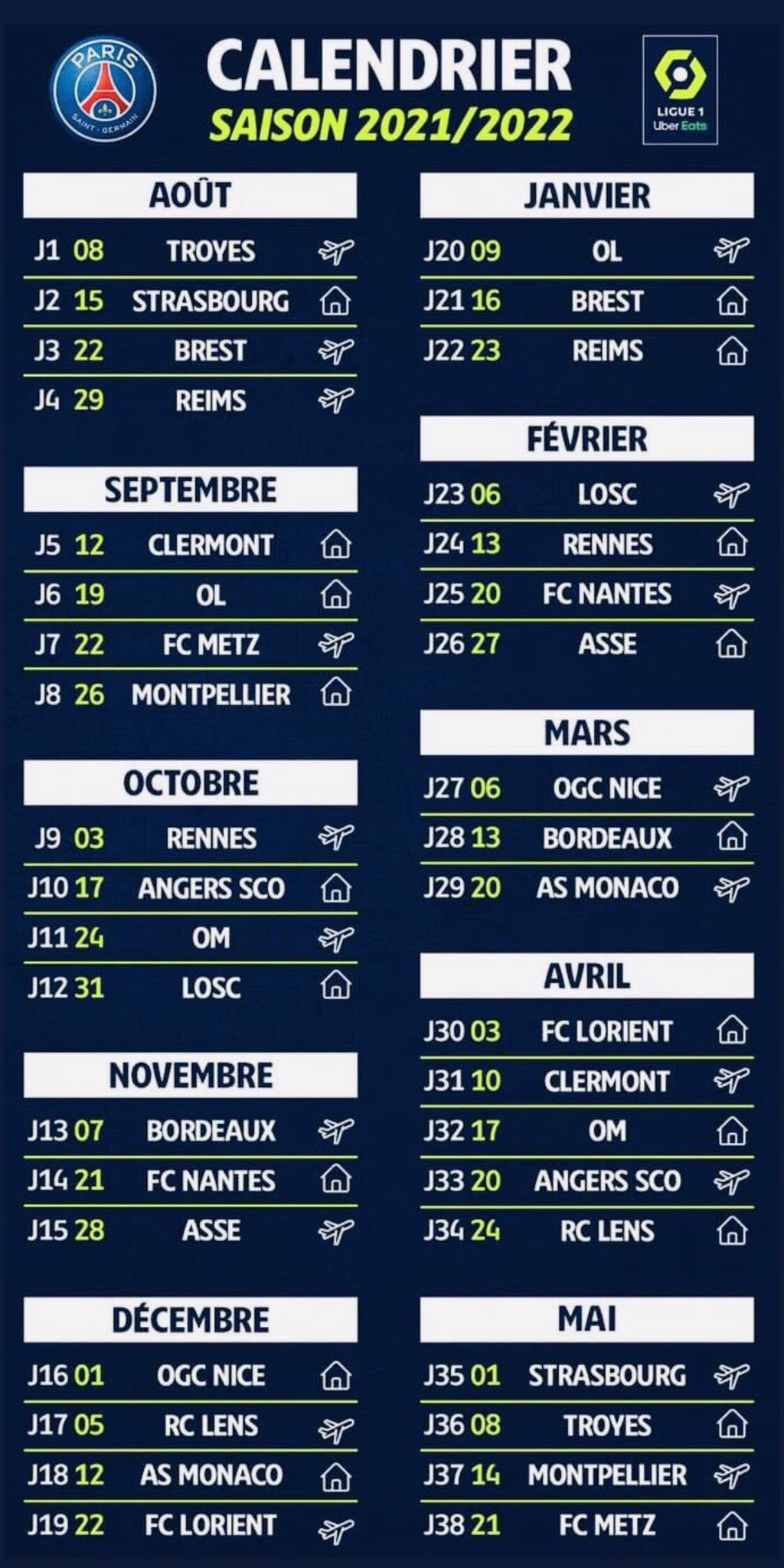 PSG : le calendrier complet de la saison 2021/2022 en L1 - Ligue 1